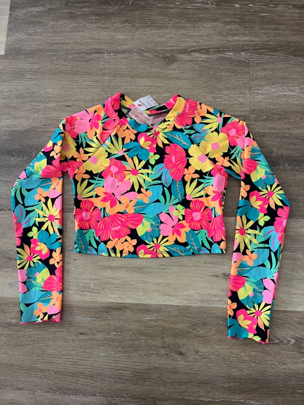 NWT Cat & Jack Girls Colorful Long Sleeve Swim Top Rash Guard Size L (10/12)